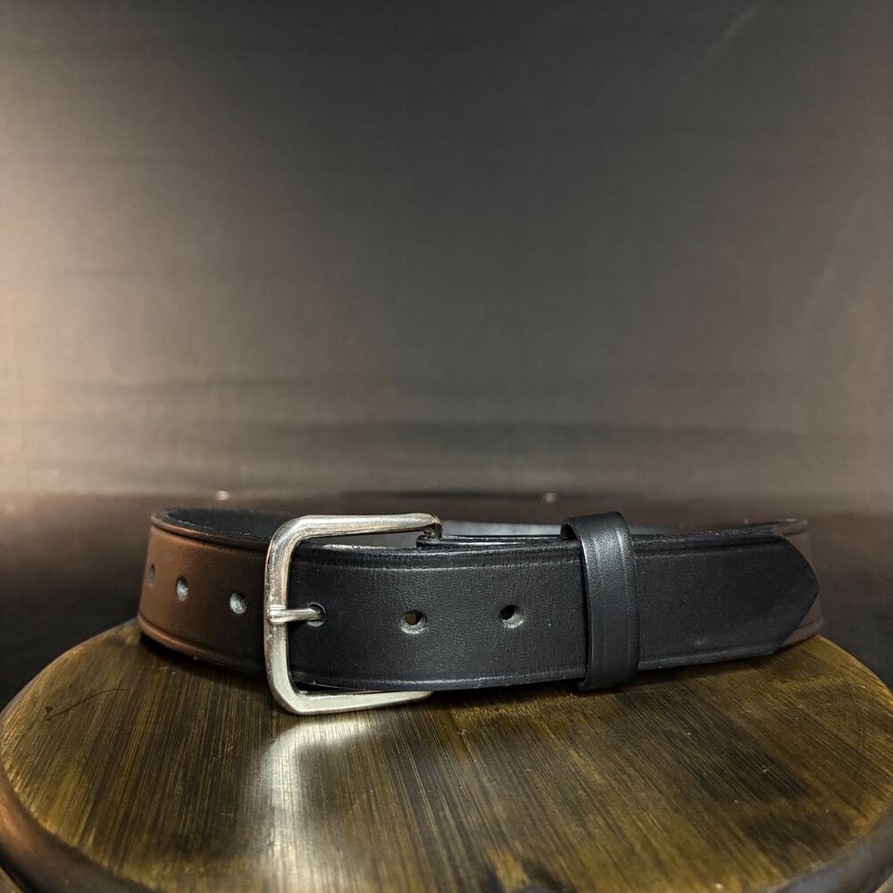 Boston Leather Garrison Belt Size 26" Plain Black Leather Nickel Buckle 6606
